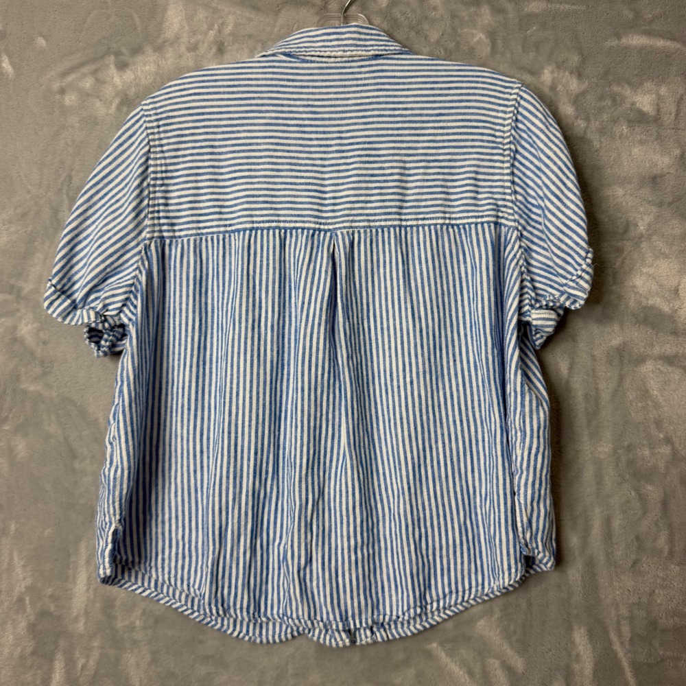 Universal Thread Linen Blend Top Womens L Blue White Stripe Boxy Beach Lagenlook - Picture 3 of 7